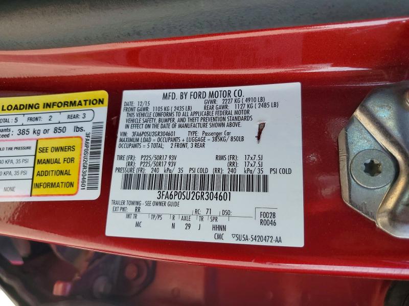 2016 Ford Fusion მანქანა იყიდება აუქციონზე, vin: 3FA6P0SU2GR304601, აუქციონის ნომერი: 50120456