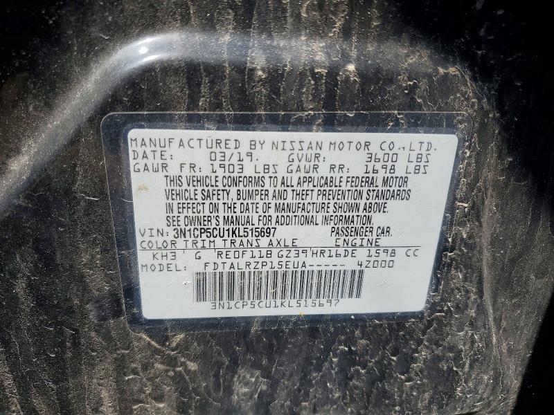 49155716 :رقم المزاد ، 3N1CP5CU1KL515697 vin ، 2019 Nissan Kicks مزاد بيع