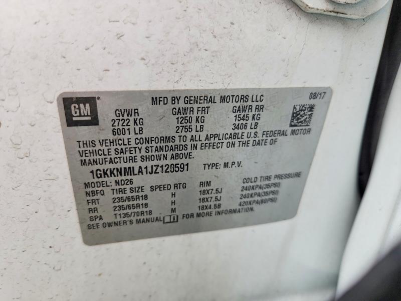 50321586 :رقم المزاد ، 1GKKNMLA1JZ120591 vin ، 2018 Gmc Acadia مزاد بيع