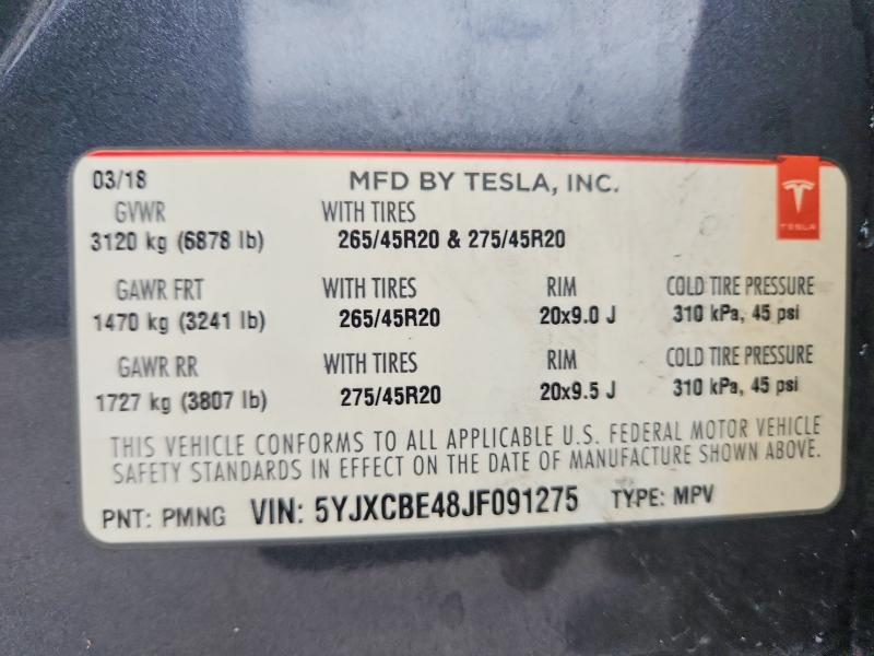 Продаж на аукціоні авто 2018 Tesla Model X, vin: 5YJXCBE48JF091275, номер лоту: 50646176