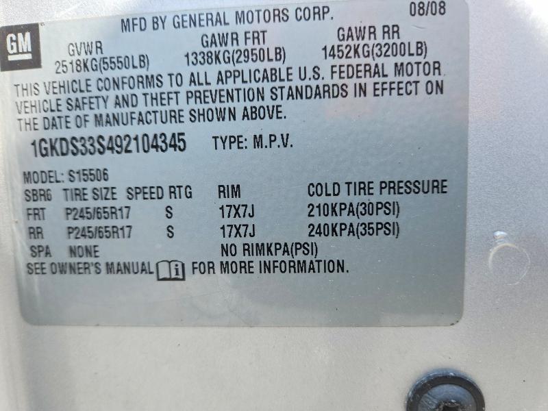 2009 Gmc Envoy მანქანა იყიდება აუქციონზე, vin: 1GKDS33S492104345, აუქციონის ნომერი: 51444536