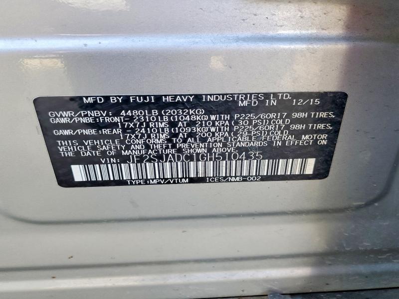 Aukcja sprzedaży 2016 Subaru Forester, vin: JF2SJADC1GH510435, numer aukcji: 49768286