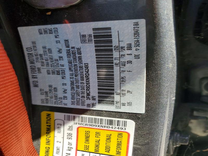 2022 Ford Bronco Sport მანქანა იყიდება აუქციონზე, vin: 3FMCR9D9XNRD42493, აუქციონის ნომერი: 51011906