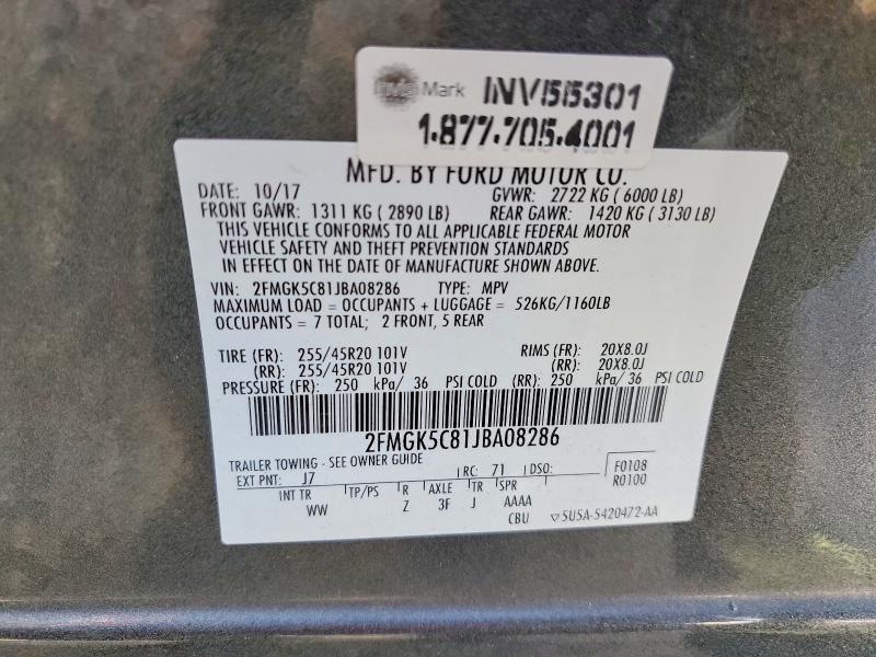 2018 Ford Flex მანქანა იყიდება აუქციონზე, vin: 2FMGK5C81JBA08286, აუქციონის ნომერი: 50285706