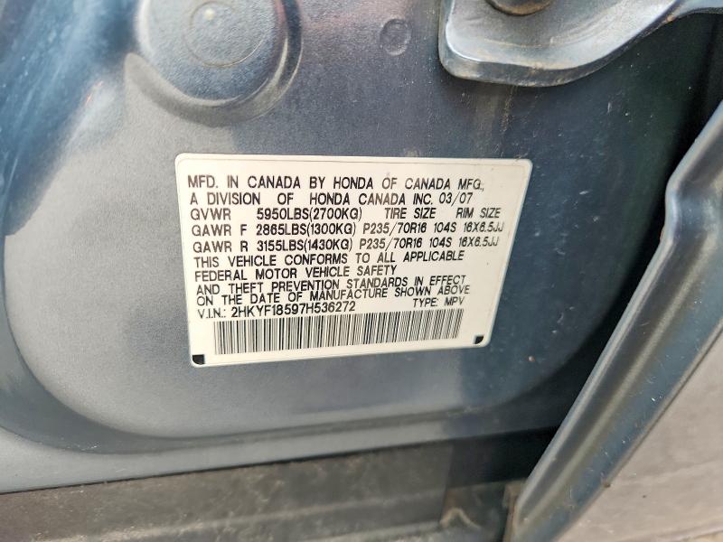 49650876 :رقم المزاد ، 2HKYF18597H536272 vin ، 2007 Honda Pilot مزاد بيع