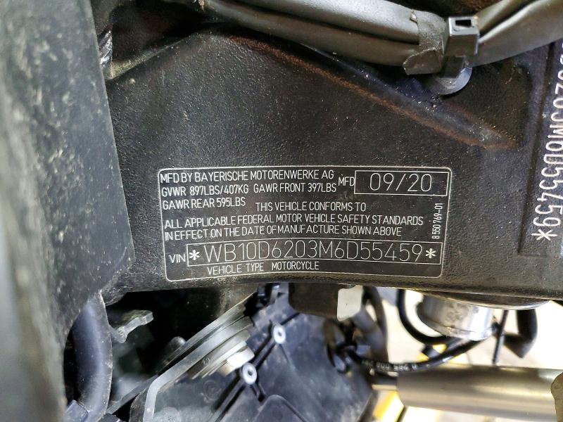 47402476 :رقم المزاد ، WB10D6203M6D55459 vin ، 2021 Bmw S 1000 مزاد بيع