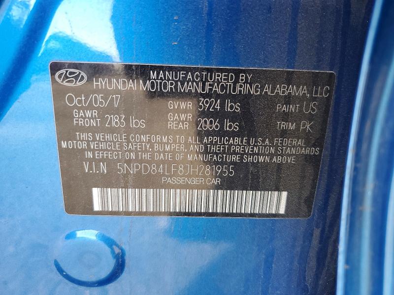 50762396 :رقم المزاد ، 5NPD84LF8JH281955 vin ، 2018 Hyundai Elantra مزاد بيع
