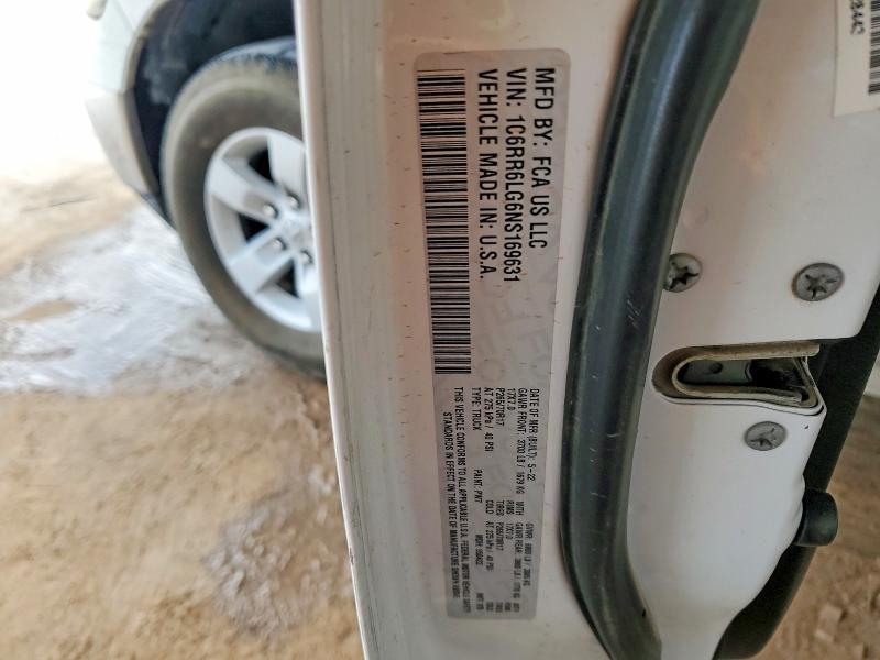 2022 Ram 1500 Classic მანქანა იყიდება აუქციონზე, vin: 1C6RR6LG6NS169631, აუქციონის ნომერი: 45853516