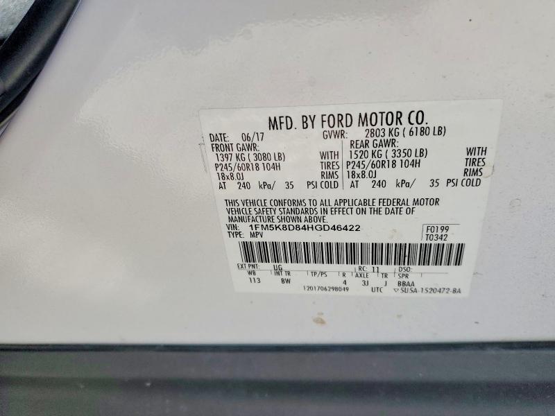 2017 Ford Explorer მანქანა იყიდება აუქციონზე, vin: 1FM5K8D84HGD46422, აუქციონის ნომერი: 50748656