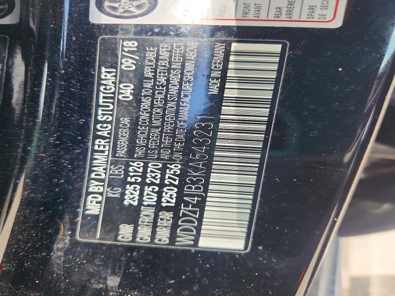 51346956 :رقم المزاد ، WDDZF4JB3KA543231 vin ، 2019 Mercedes-benz E مزاد بيع