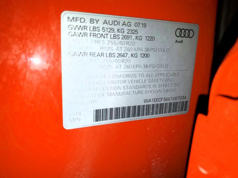 Aukcja sprzedaży 2019 Audi Q3, vin: WA1EECF38K1087034, numer aukcji: 51245316