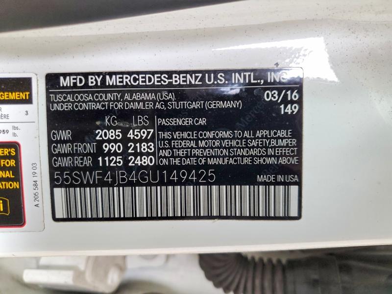 Продажа на аукционе авто 2016 Mercedes-benz C, vin: 55SWF4JB4GU149425, номер лота: 49944966