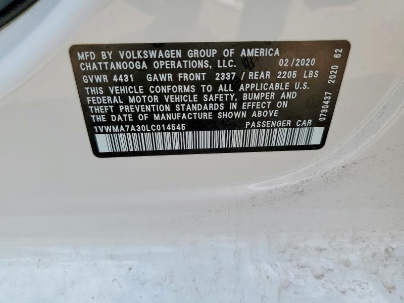 50398266 :رقم المزاد ، 1VWMA7A30LC014545 vin ، 2020 Volkswagen Passat مزاد بيع