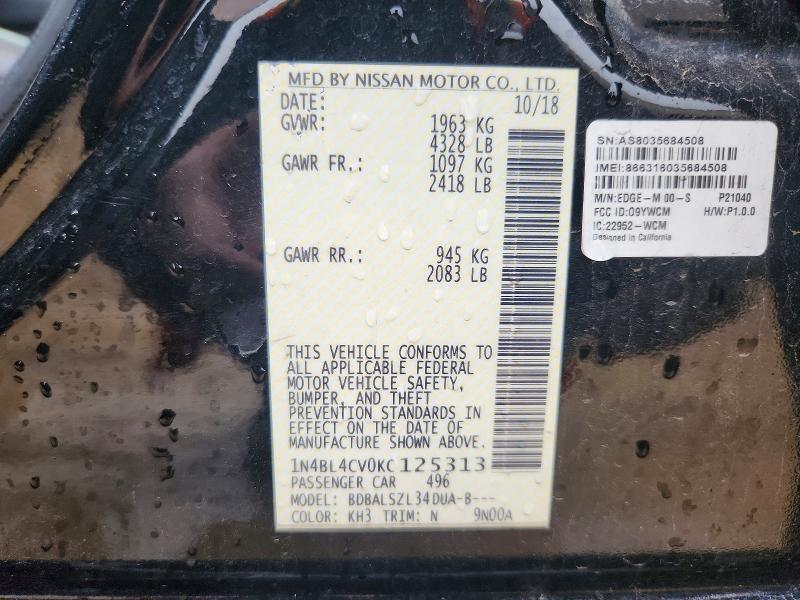 Продаж на аукціоні авто 2019 Nissan Altima, vin: 1N4BL4CV0KC125313, номер лоту: 50796636