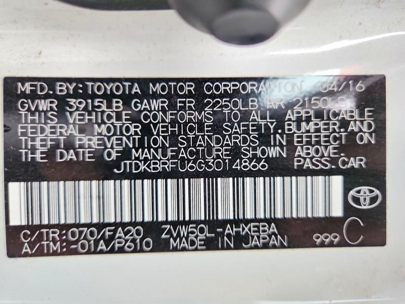 Продажа на аукционе авто 2016 Toyota Prius, vin: JTDKBRFU6G3014866, номер лота: 51842546
