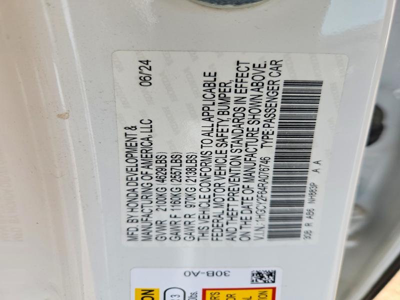 2024 Honda Accord მანქანა იყიდება აუქციონზე, vin: 1HGCY2F64RA076746, აუქციონის ნომერი: 50532336