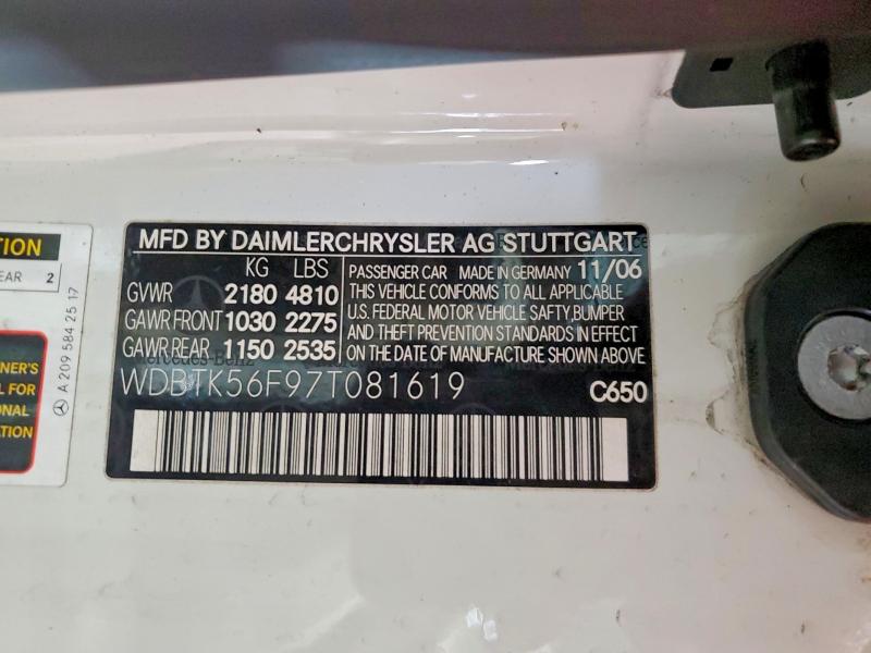 Продажа на аукционе авто 2007 Mercedes-benz Clk, vin: WDBTK56F97T081619, номер лота: 49726346