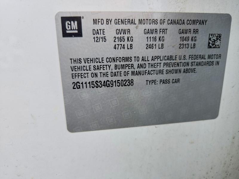 Aukcja sprzedaży 2016 Chevrolet Impala, vin: 2G1115S34G9150238, numer aukcji: 51009456