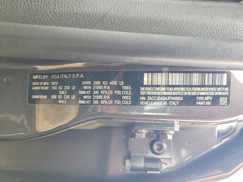 Продажа на аукционе авто 2018 Jeep Renegade, vin: ZACCJBAB4JPH49854, номер лота: 51163756