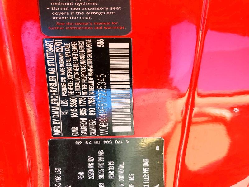 Продаж на аукціоні авто 2001 Mercedes-benz Slk, vin: WDBKK49F81F225345, номер лоту: 50219666
