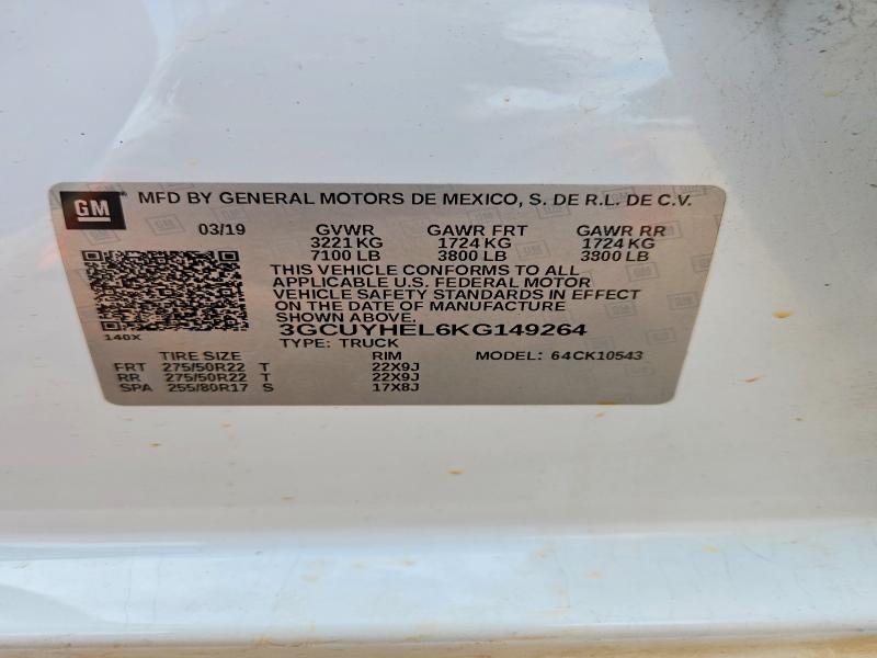 Продажа на аукционе авто 2019 Chevrolet Silverado, vin: 3GCUYHEL6KG149264, номер лота: 50245396