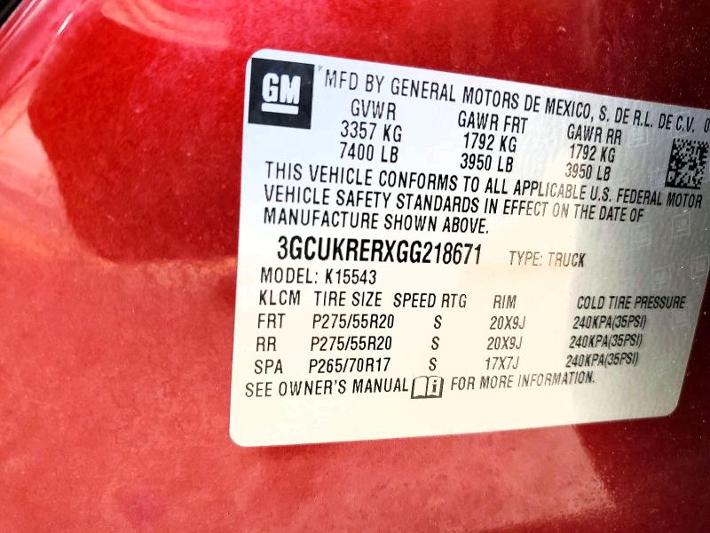 Aukcja sprzedaży 2016 Chevrolet Silverado, vin: 3GCUKRERXGG218671, numer aukcji: 50056556
