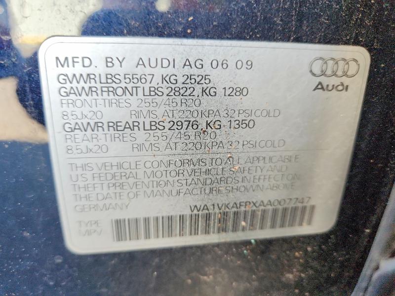 Продаж на аукціоні авто 2010 Audi Q5, vin: WA1VKAFPXAA007747, номер лоту: 49099496