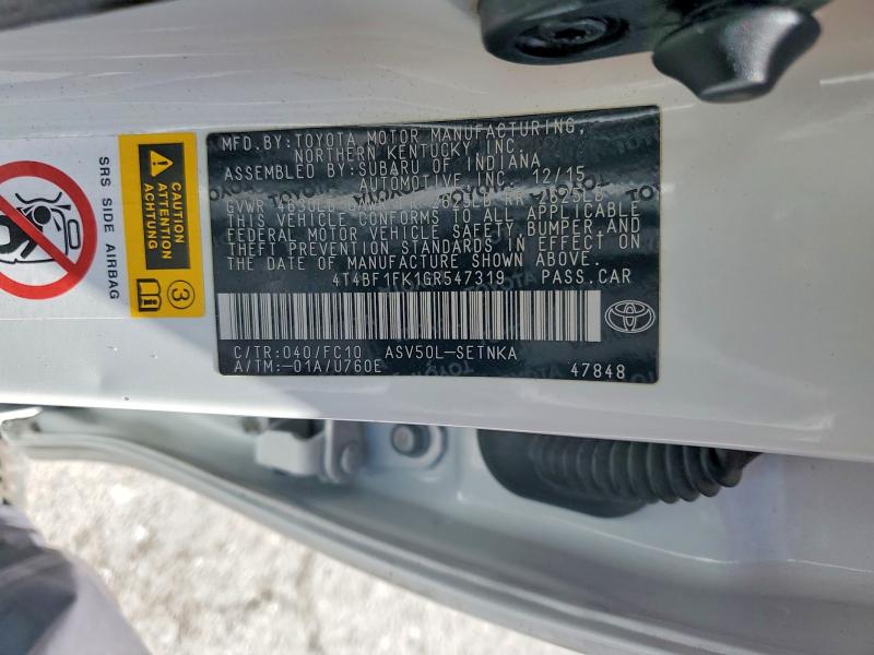 2016 Toyota Camry მანქანა იყიდება აუქციონზე, vin: 4T4BF1FK1GR547319, აუქციონის ნომერი: 50677356