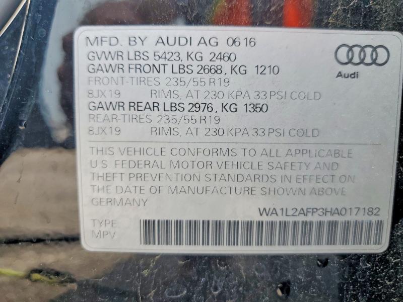 Продаж на аукціоні авто 2017 Audi Q5, vin: WA1L2AFP3HA017182, номер лоту: 50787126