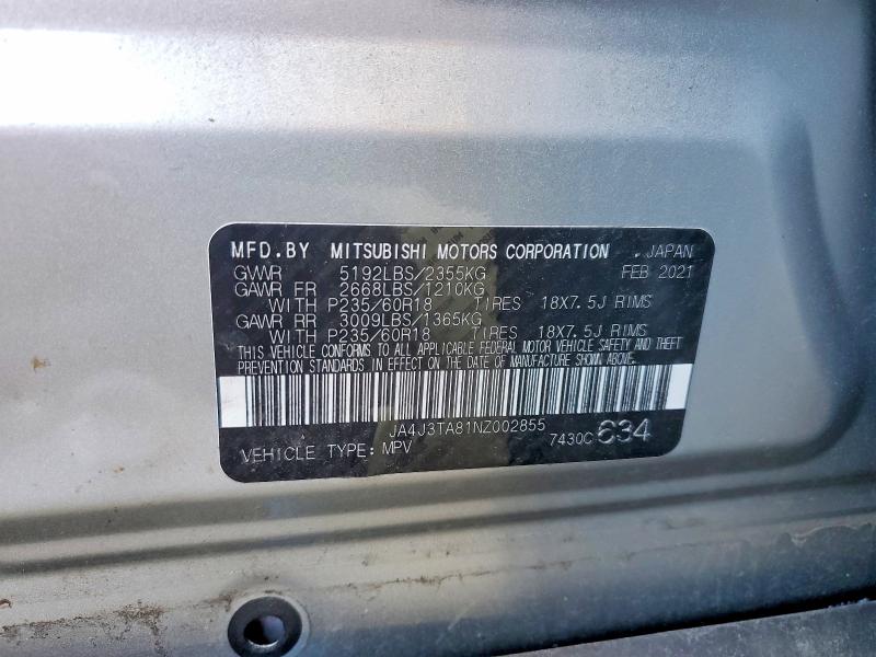 Aukcja sprzedaży 2022 Mitsubishi Outlander, vin: JA4J3TA81NZ002855, numer aukcji: 51815676