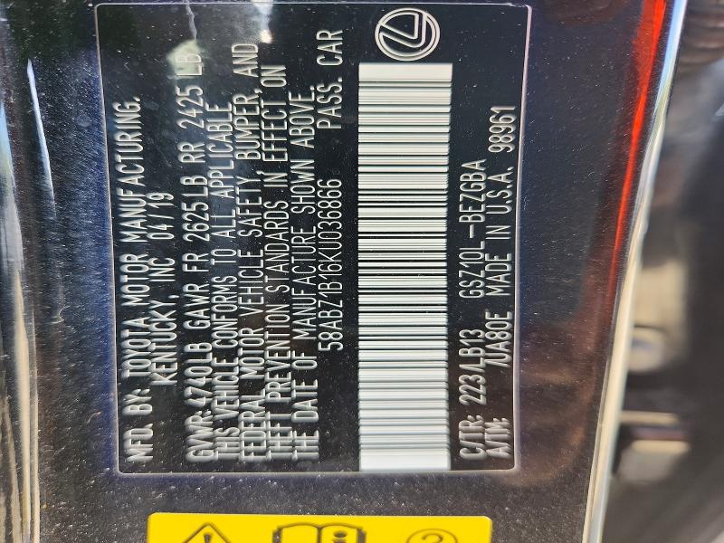 Продажа на аукционе авто 2019 Lexus Es, vin: 58ABZ1B16KU036866, номер лота: 49822326