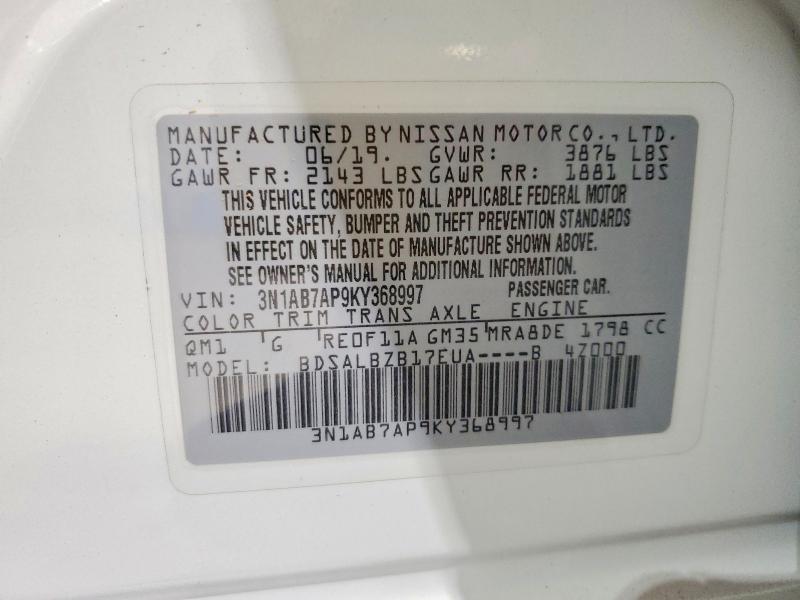 51603286 :رقم المزاد ، 3N1AB7AP9KY368997 vin ، 2019 Nissan Sentra مزاد بيع