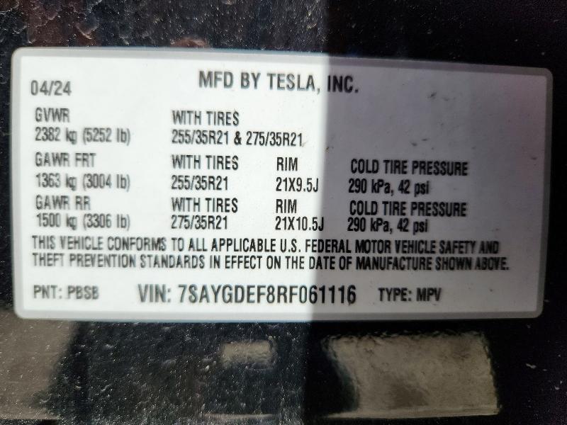 Aukcja sprzedaży 2024 Tesla Model Y, vin: 7SAYGDEF8RF061116, numer aukcji: 51062056