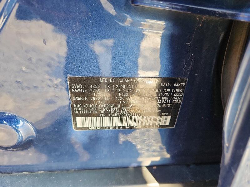 51849296 :رقم المزاد ، 4S4BTADC6M3112733 vin ، 2021 Subaru Outback مزاد بيع