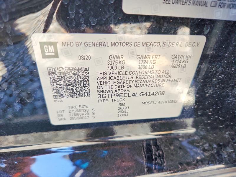 Aukcja sprzedaży 2020 Gmc Sierra, vin: 3GTP9EEL4LG414208, numer aukcji: 48464496