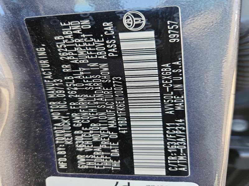 2014 Toyota Camry Hybrid მანქანა იყიდება აუქციონზე, vin: 4T1BD1FK6EU100773, აუქციონის ნომერი: 49587166