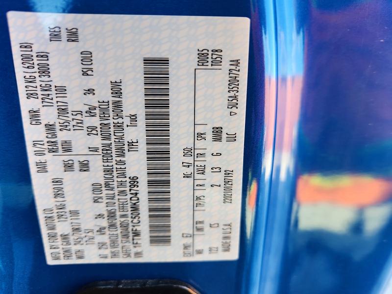 Aukcja sprzedaży 2021 Ford F150, vin: 1FTMF1C50MKD47996, numer aukcji: 50592486