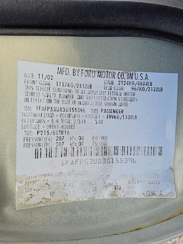 53135556 :رقم المزاد ، 1FAFP53U83G155396 vin ، 2003 Ford Taurus مزاد بيع