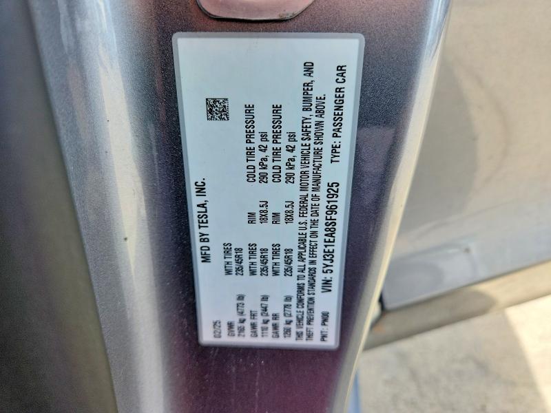 51328406 :رقم المزاد ، 5YJ3E1EA8SF961925 vin ، 2025 Tesla Model 3 مزاد بيع