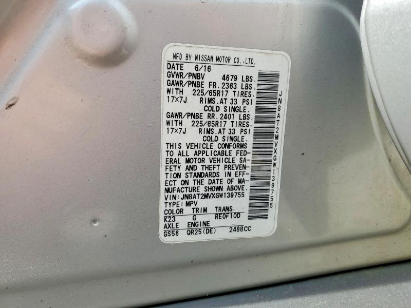 Продажа на аукционе авто 2016 Nissan Rogue, vin: JN8AT2MVXGW139755, номер лота: 49966816
