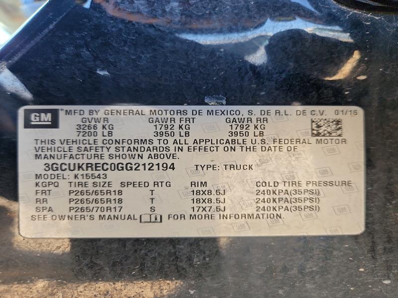 Продаж на аукціоні авто 2016 Chevrolet Silverado, vin: 3GCUKREC0GG212194, номер лоту: 50413376