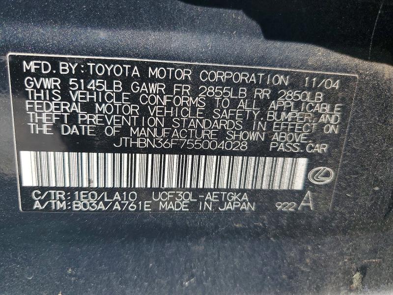 Продаж на аукціоні авто 2005 Lexus Ls, vin: JTHBN36F755004028, номер лоту: 49400446