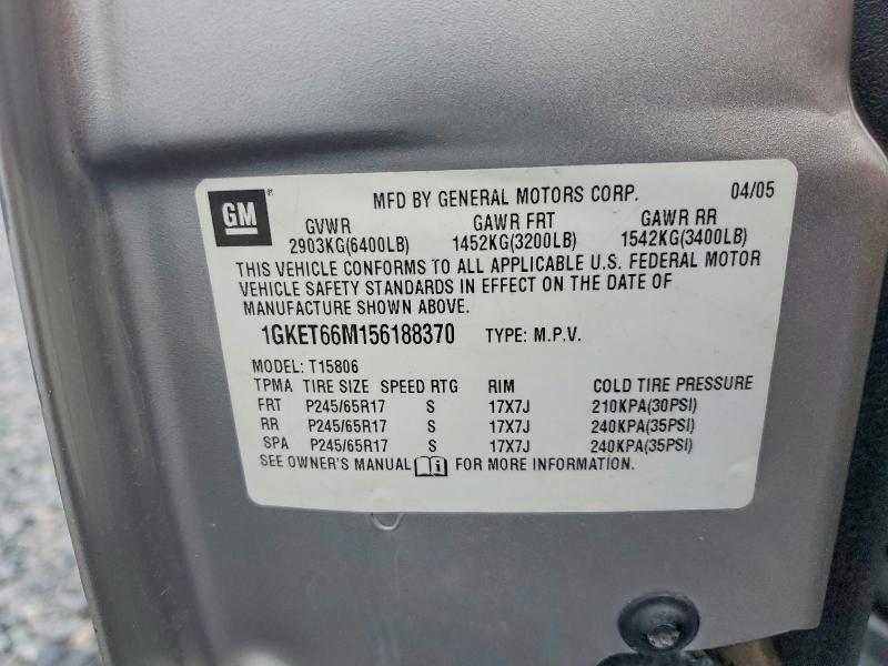 48961516 :رقم المزاد ، 1GKET66M156188370 vin ، 2005 Gmc Envoy مزاد بيع