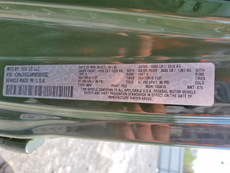 Продажа на аукционе авто 2021 Jeep Wrangler Unlimited, vin: 1C4HJXEG4MW588082, номер лота: 50153406