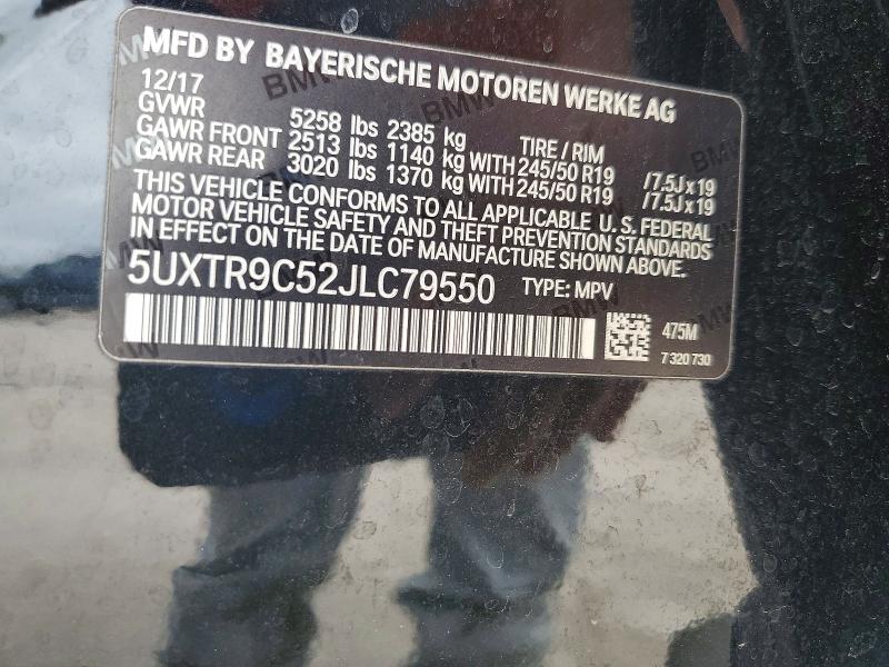 Aukcja sprzedaży 2018 Bmw X3, vin: 5UXTR9C52JLC79550, numer aukcji: 50076626
