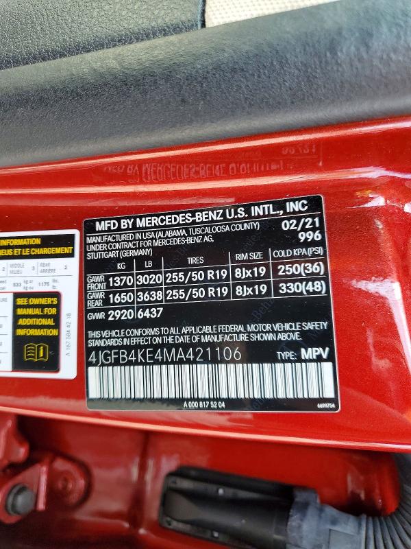 Aukcja sprzedaży 2021 Mercedes-benz Gle, vin: 4JGFB4KE4MA421106, numer aukcji: 48894696
