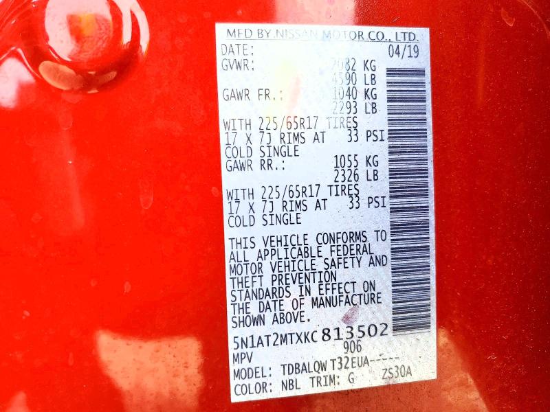 Aukcja sprzedaży 2019 Nissan Rogue, vin: 5N1AT2MTXKC813502, numer aukcji: 48929536