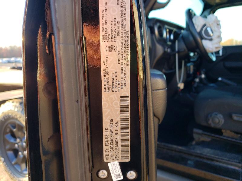 Продажа на аукционе авто 2022 Jeep Wrangler, vin: 1C4GJXAG3NW106415, номер лота: 49340116
