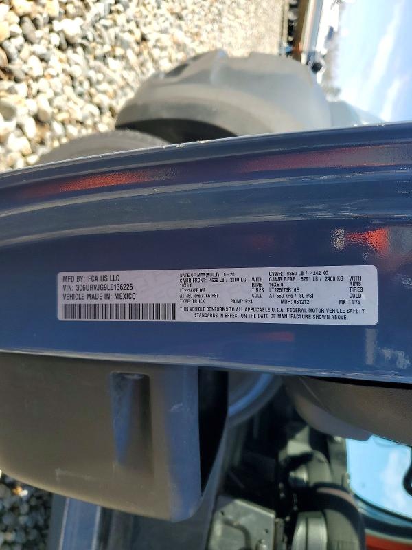 55084976 :رقم المزاد ، 3C6URVJG9LE136226 vin ، 2020 Ram Promaster 1500 مزاد بيع