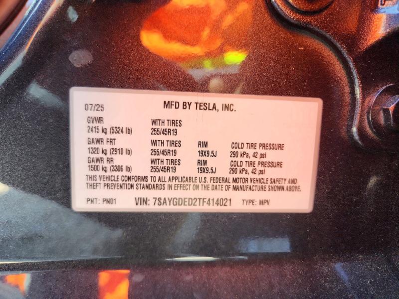 2026 Tesla Model Y მანქანა იყიდება აუქციონზე, vin: 7SAYGDED2TF414021, აუქციონის ნომერი: 50894756